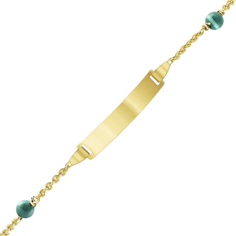 375/1000 Yellow Gold & Malachite Rectangular Baby ID Bracelet, Length 12 cm to 14 cm or 14 cm to 16 cm - Bambins