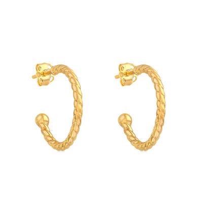 Yellow Gold 375 Twisted Huggie Earrings, 17 mm Diameter - Emanessence