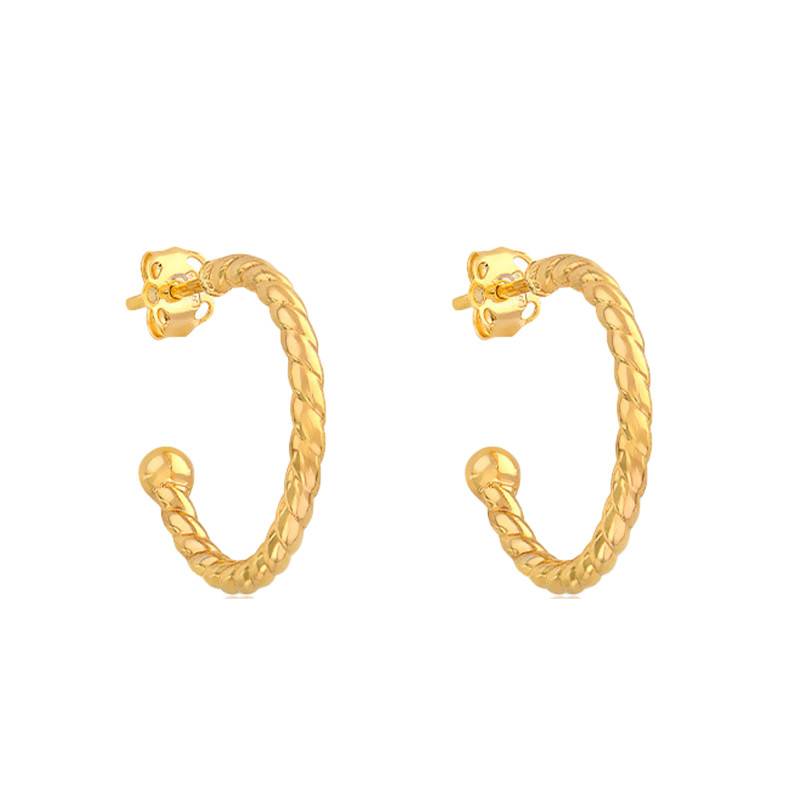 Yellow Gold 375 Twisted Huggie Earrings, 17 mm Diameter - Emanessence