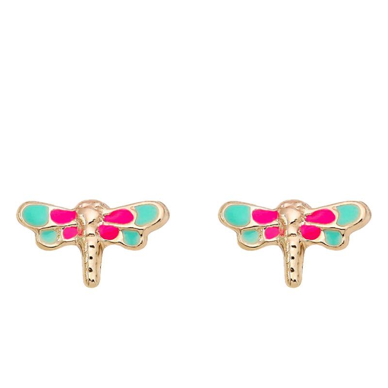 Yellow Gold 375 or 750 Dragonfly Stud Earrings - Emanessence