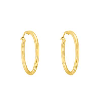 750 Yellow Gold Round Wire Hoop Earrings, 40 mm Diameter - Emanessence