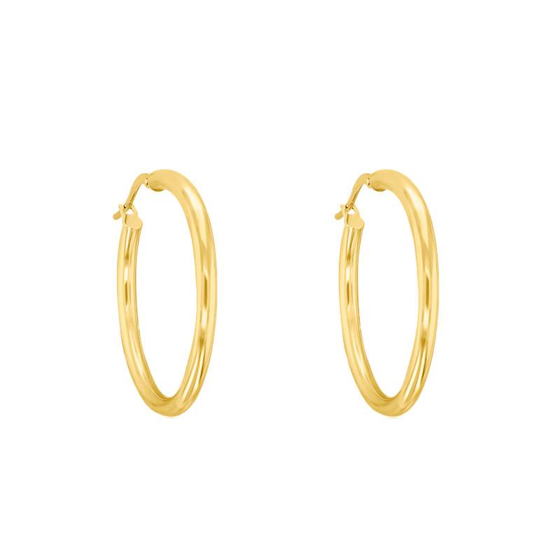 750 Yellow Gold Round Wire Hoop Earrings, 40 mm Diameter - Emanessence