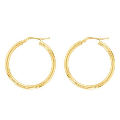 750 Yellow Gold Round Wire Hoop Earrings, 40 mm Diameter - Emanessence