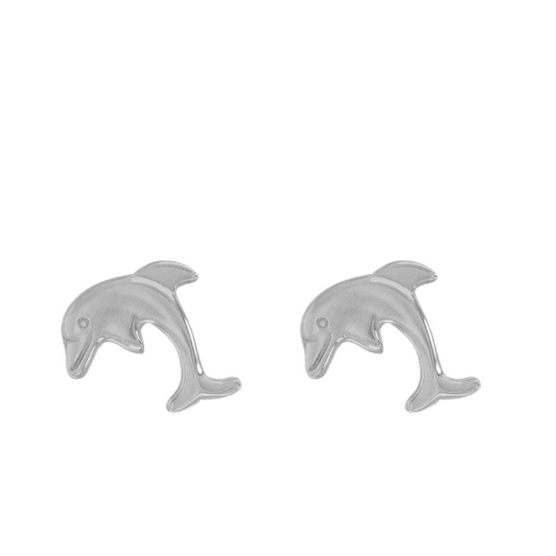 Silver Dolphin Motif Stud Earrings - Emanessence