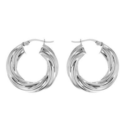 925 Silver Twisted Hoop Earrings, 27 mm Diameter - Emanessence