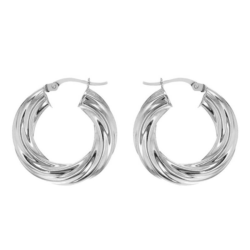 925 Silver Twisted Hoop Earrings, 27 mm Diameter - Emanessence