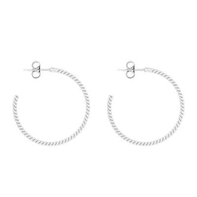 Silver Twisted Hoop Earrings, 30 mm or 50 mm Diameter - Emanessence