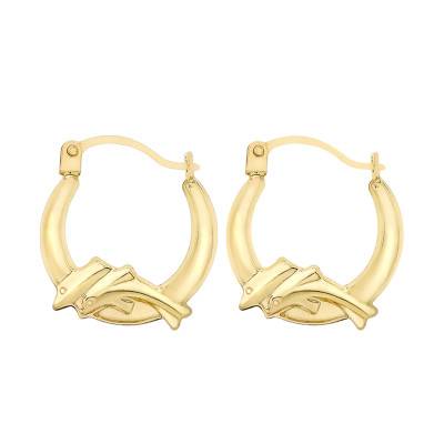 375 Yellow Gold Dolphin Hoop Earrings - Emanessence