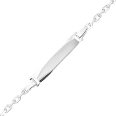 Gourmette Plaque Rectangle et Chaîne Forçat en Argent 925, Longueur 13 à 15 cm, Largeur 1,00 mm - Bambins