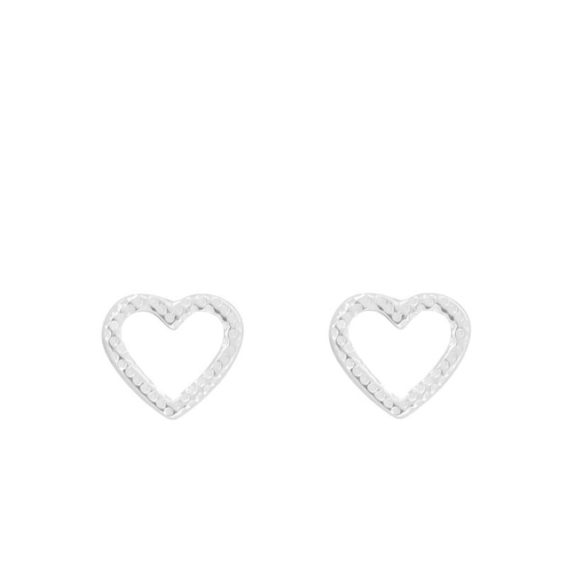 Sterling Silver Open-Work Textured Heart Stud Earrings - Emanessence
