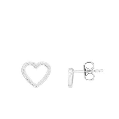 Sterling Silver Open-Work Textured Heart Stud Earrings - Emanessence