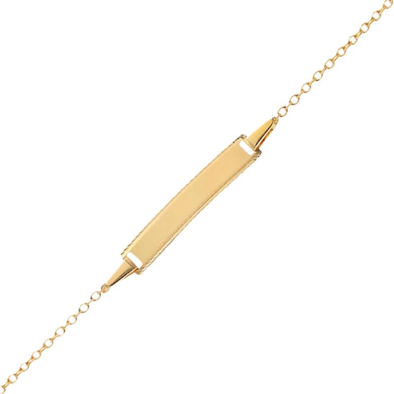 375/1000 Yellow Gold Cable Chain Rectangular Baby ID Bracelet, 14 cm - Bambins