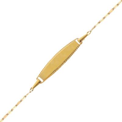 Gourmette Plaque Ovale et Maille Fantaisie en Or Jaune 375, Longueur 15 cm - Bambins