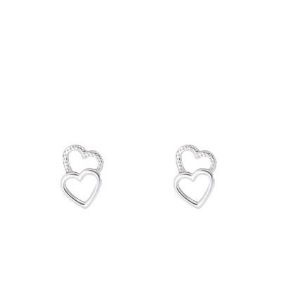 Silver Double Cutout Heart Stud Earrings - Emanessence
