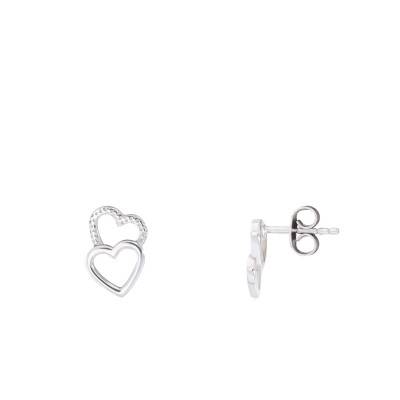 Silver Double Cutout Heart Stud Earrings - Emanessence