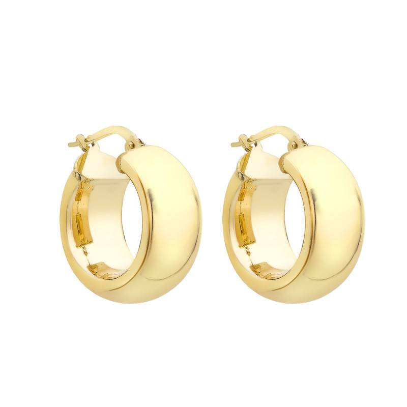 375/1000 Yellow Gold Round Hoop Earrings, Diameter 18 mm - Emanessence