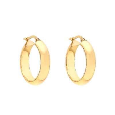 375 Yellow Gold Semi-Domed Hoop Earrings, Diameter 22 mm - Emanessence