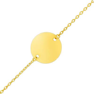 375 Yellow Gold Cable Chain Baby ID Bracelet, Round Plate, Length 13 cm, Width 1.20 mm - Lucas Lucor