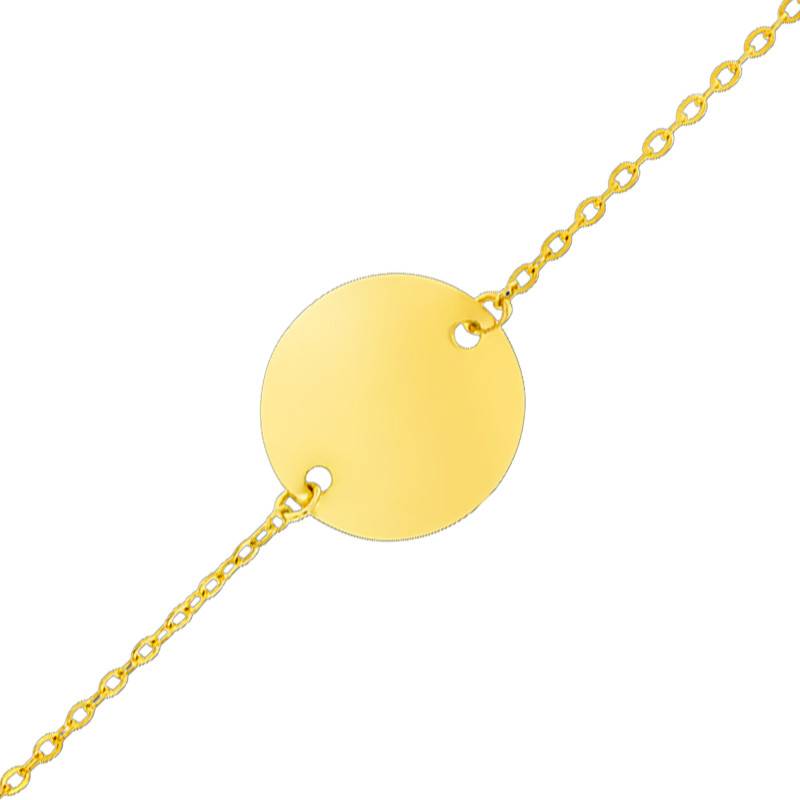 375 Yellow Gold Cable Chain Baby ID Bracelet, Round Plate, Length 13 cm, Width 1.20 mm - Lucas Lucor