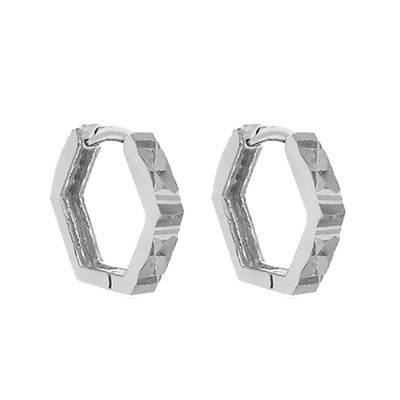 Silver Hexagon Mini Huggie Earrings, 12.5 mm or 31 mm Diameter - Emanessence