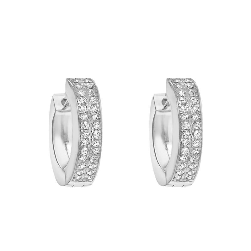 Sterling Silver & White Zirconia Double Hoop Earrings, 18 mm Diameter - Emanessence