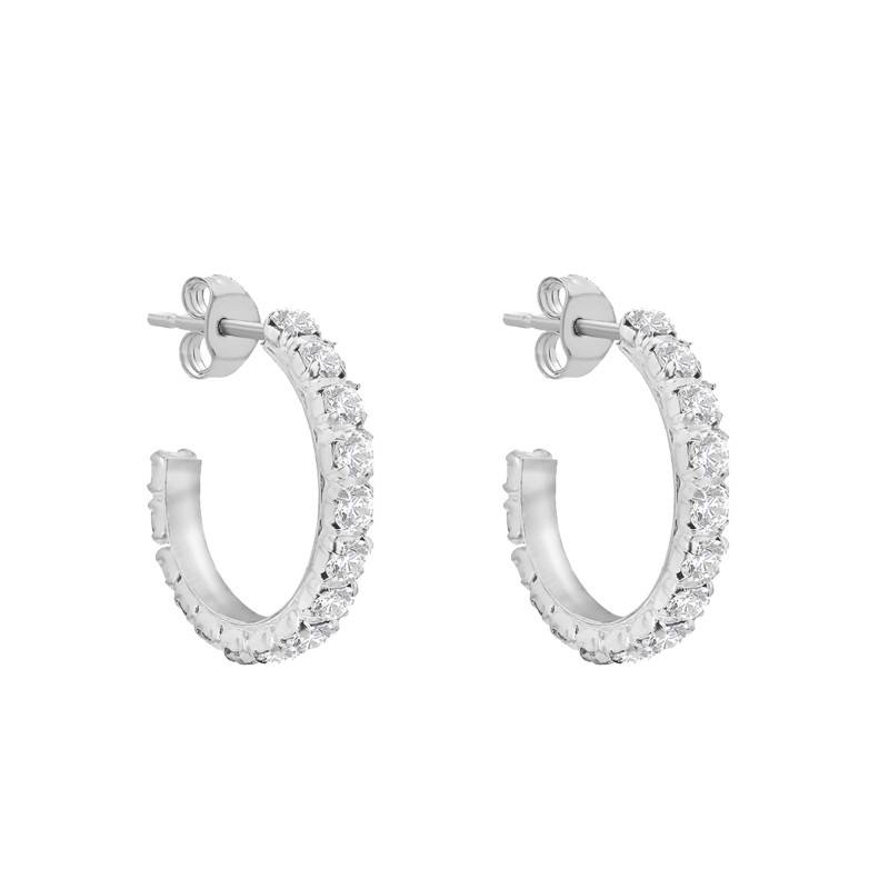 Silver & Cubic Zirconia Hoop Earrings, 17 mm Diameter - Emanessence
