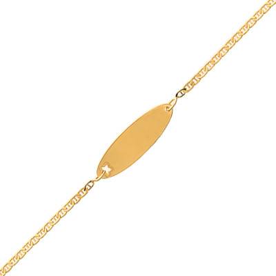 Gourmette bébé ovale & étoile, Or Jaune 375, Longueur 14 cm réglable - Bambins