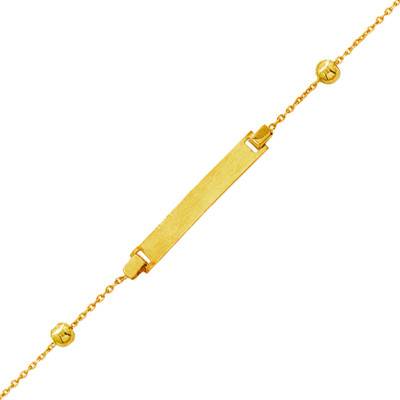 Gourmette bébé plaque rectangle, Or Jaune 375, Longueur 14 cm réglable - Bambins
