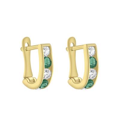 375 Yellow Gold Green Half-Hoop Earrings - Emanessence