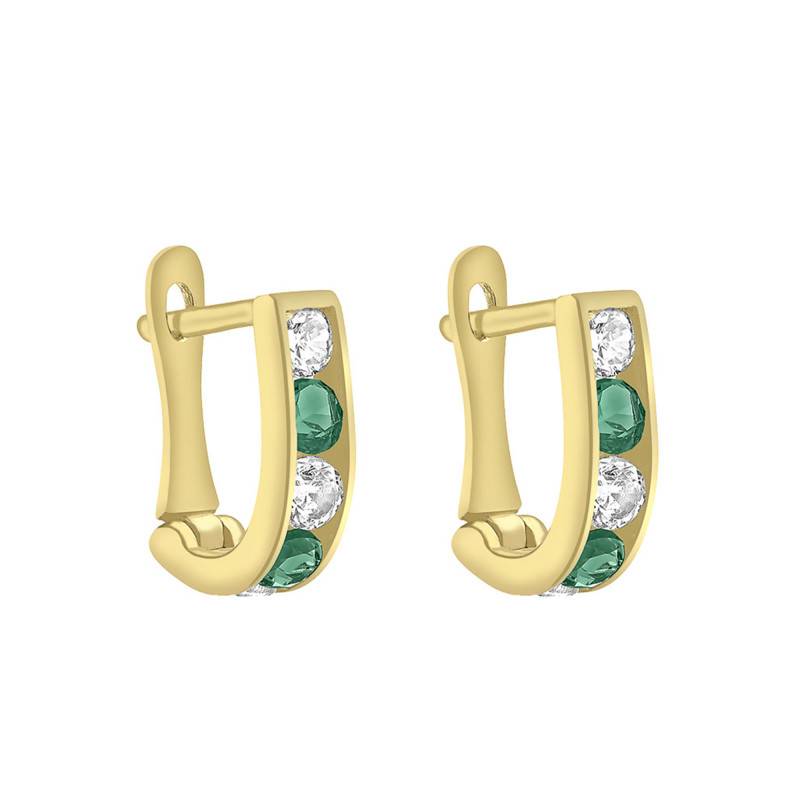375 Yellow Gold Green Half-Hoop Earrings - Emanessence