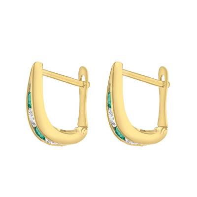 375 Yellow Gold Green Half-Hoop Earrings - Emanessence