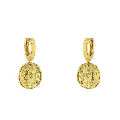 Gold-Plated Roman Coin Hoop Earrings, Diameter 8 mm - Emanessence