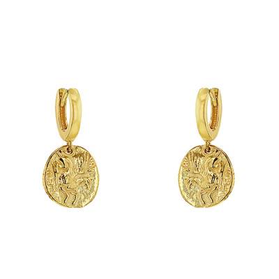 Gold-Plated Roman Coin Hoop Earrings, Diameter 8 mm - Emanessence