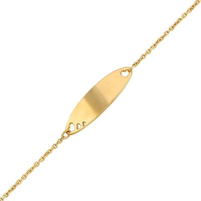 Gourmette coeurs ajourés Or Jaune 375, Longueur 14 cm réglable - Bambins