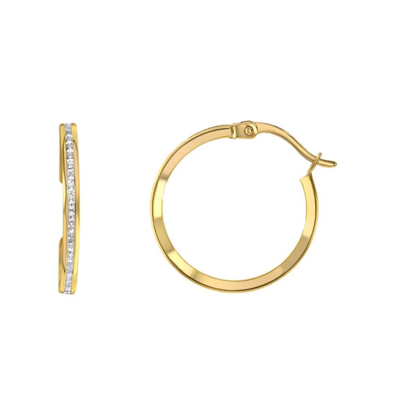 Boucles d'Oreilles Créoles en Or Jaune 375 & Oxydes de Zirconium, Diamètre 19 mm - Emanessence