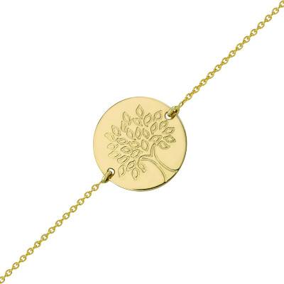 Gourmette Arbre de vie Or Jaune 750, Longueur 14 cm réglable - Bambins
