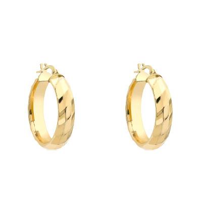 375 Yellow Gold Faceted Hoop Earrings, 6 mm Wide - Emanessence