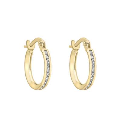 375 Yellow Gold & Zirconium Oxide Hoop Earrings, 13 mm Diameter - Emanessence