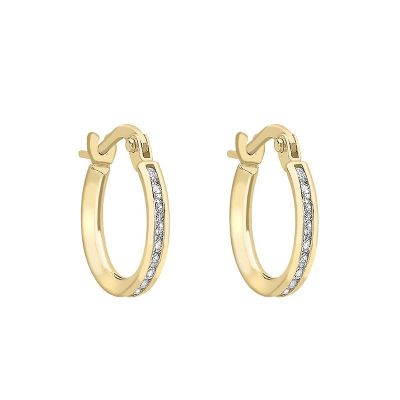 375 Yellow Gold & Zirconium Oxide Hoop Earrings, 13 mm Diameter - Emanessence