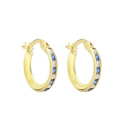 375 Yellow Gold & Zirconium Oxide Hoop Earrings, 14 mm Diameter - Emanessence