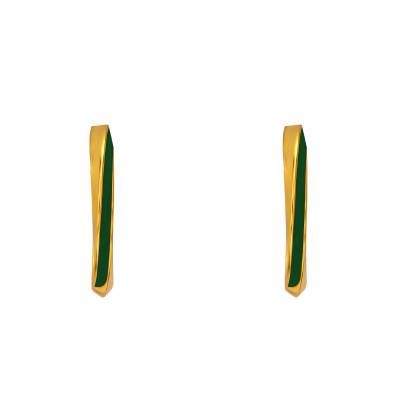 Gold-Plated Silver & Green Enamel Swirl Hoop Earrings, 14 mm Diameter - Emanessence