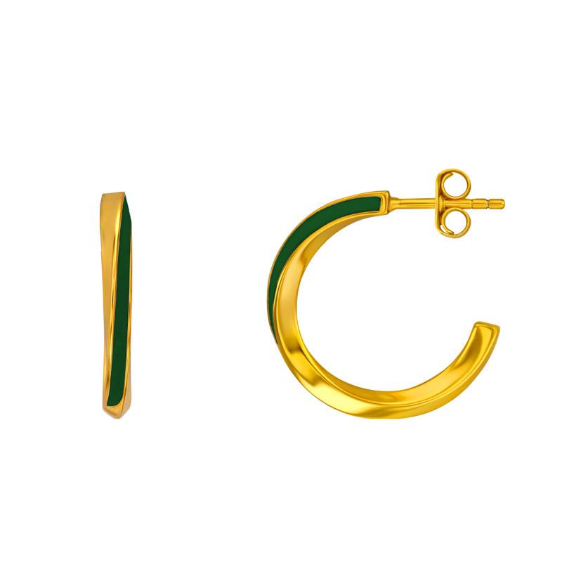Gold-Plated Silver & Green Enamel Swirl Hoop Earrings, 14 mm Diameter - Emanessence