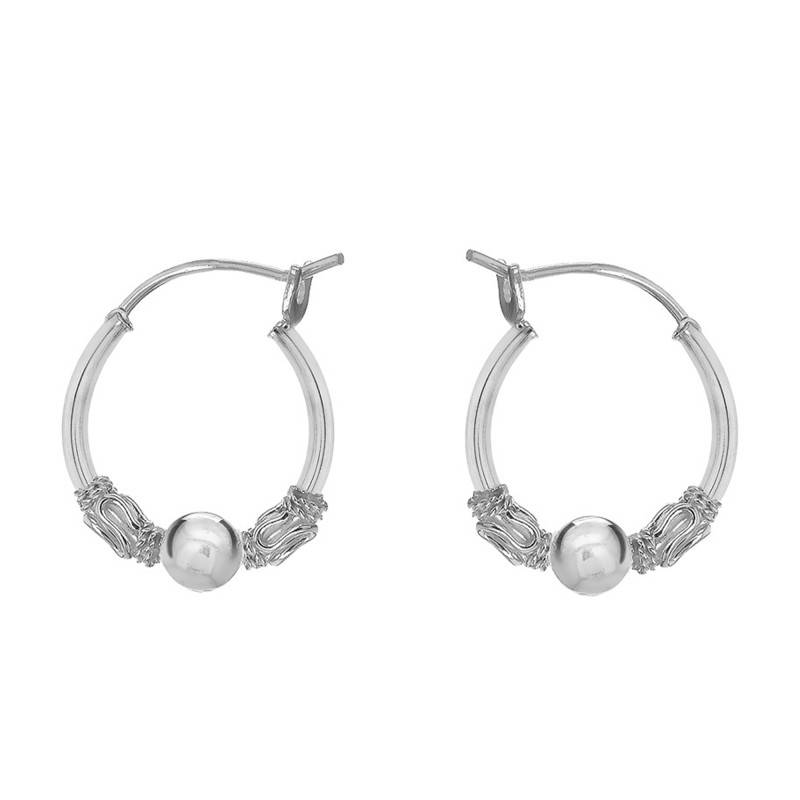 Silver Bead and Rope Hoop Earrings, 16 mm Diameter - Emanessence
