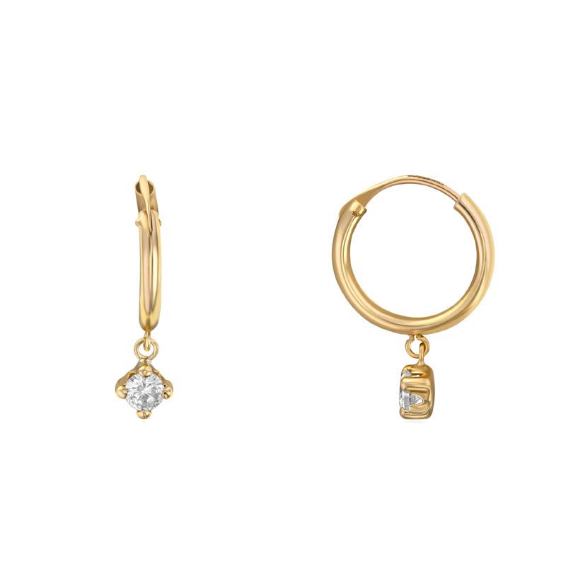 375 Yellow Gold & Cubic Zirconia Hoop Earrings, Diameter 9.5 mm - Emanessence