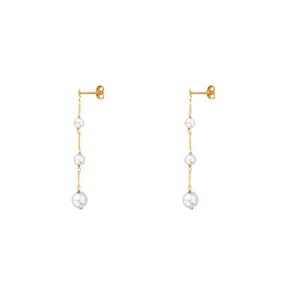 750/1000 Yellow Gold & Cultured Pearl Drop Earrings - Emanessence
