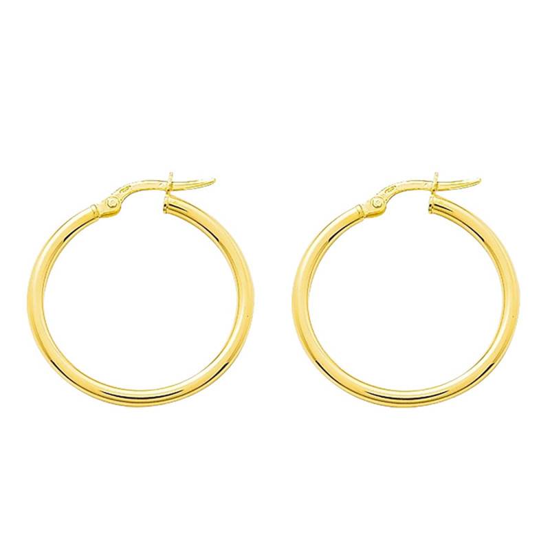 375 Yellow Gold Round Wire Hoop Earrings, 20 mm Diameter - Emanessence