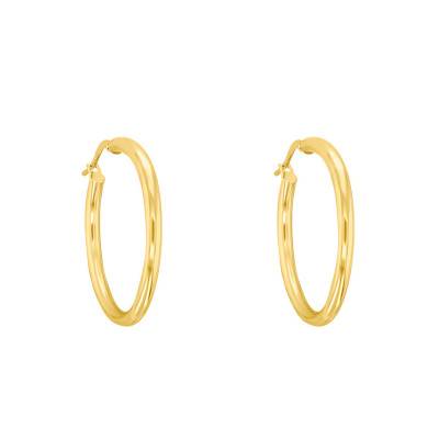 750/1000 Yellow Gold Round Wire Hoop Earrings, Diameter 35 mm - Emanessence