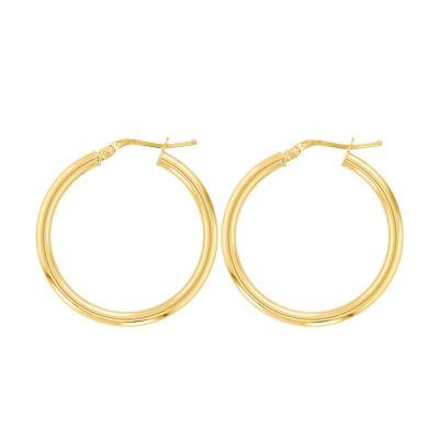 750/1000 Yellow Gold Round Wire Hoop Earrings, Diameter 35 mm - Emanessence