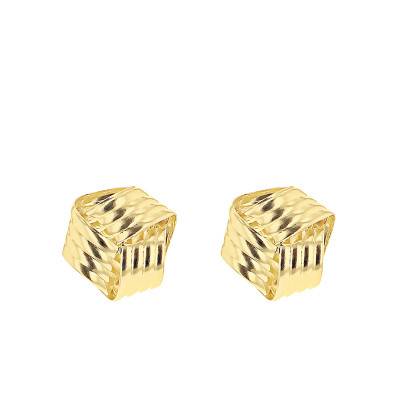 375 Yellow Gold Ribbed Knot Stud Earrings - Emanessence