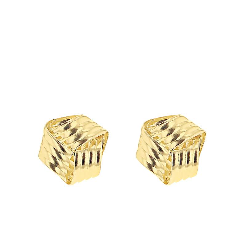 375 Yellow Gold Ribbed Knot Stud Earrings - Emanessence